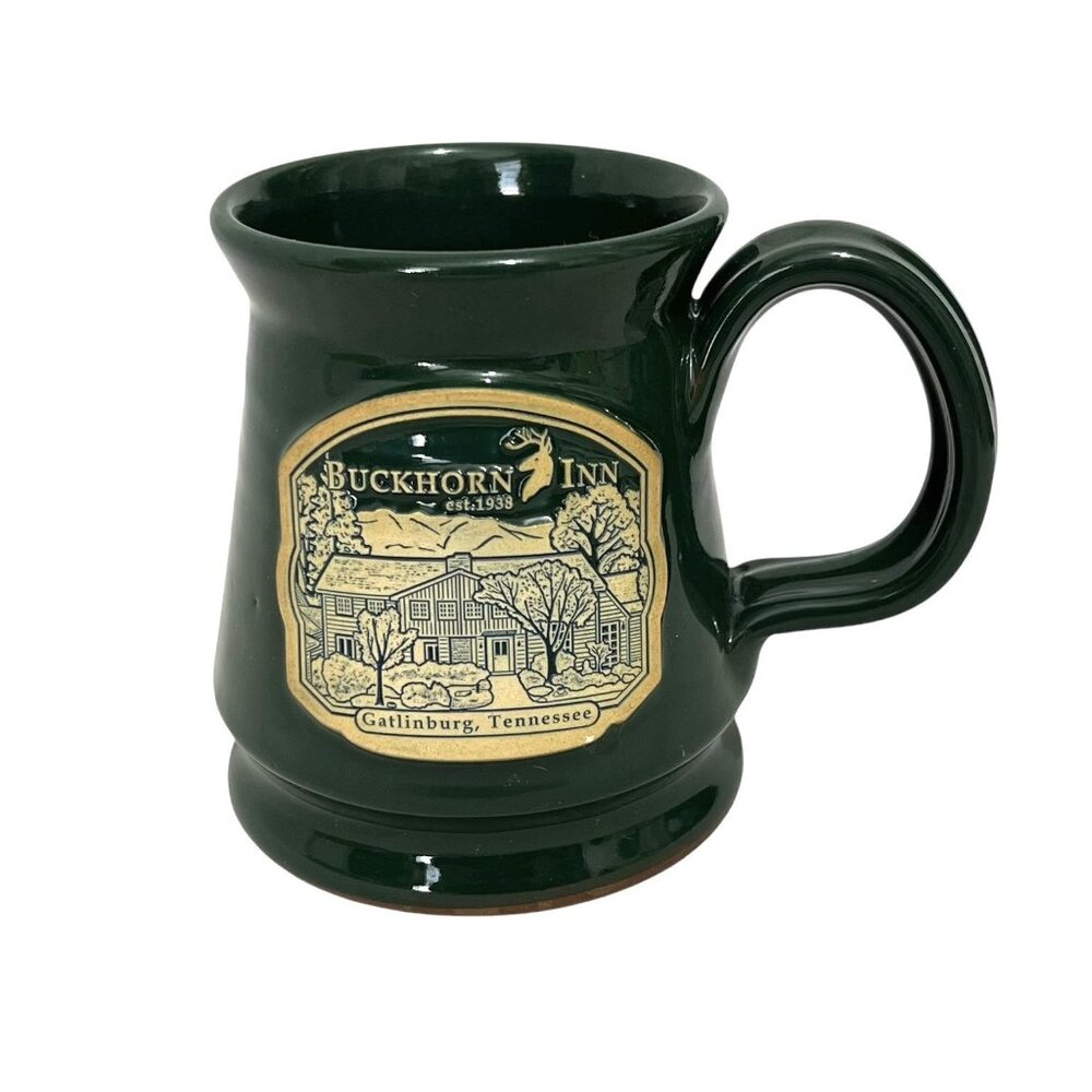 Deneen Pottery Coffee Mug Buckhorn Inn Gatlinburg TN 2010 Green Hand Thrown